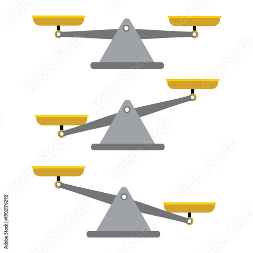 Set of scales. Bowls of scales in balance, an imbalance of scales. vector illustration