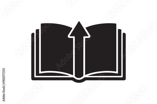 Minimalist open book with upward arrow silhouette icon black vector illustration