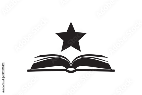 Minimalist open book with star silhouette icon black vector illustration