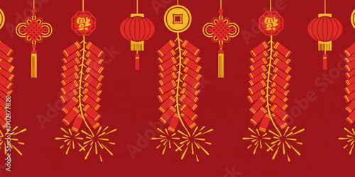 Celebratory lanterns and ornaments hanging from branches in a festive arrangement