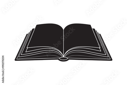 Minimalist wide open book silhouette icon black vector illustration