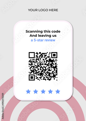 Social Media Post Template for Customer Feedback and Five Star Rating. Qr code