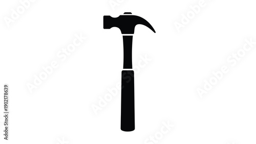Simple black silhouette of a claw hammer on a white background