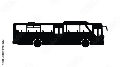 A black silhouette of a modern passenger coach bus on a white background