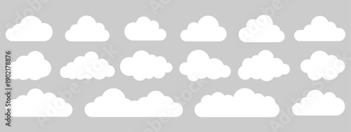 Blue cloud shape vector set with soft rounded forms simple flat weather elements for app ui illustration
