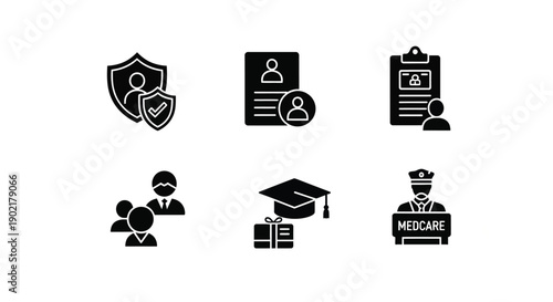 Black glyph icons representing security education and professional services
