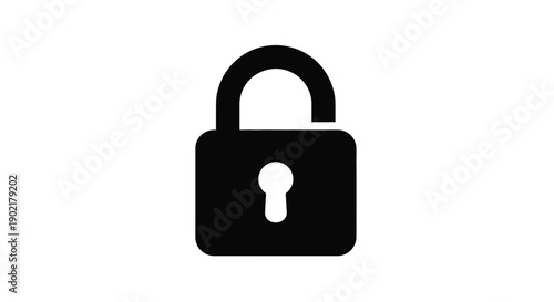 Simple black padlock icon with an open shackle on a white background
