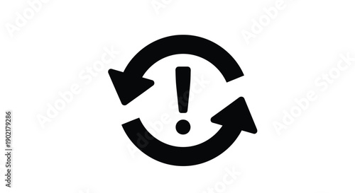 Black circular arrow symbol with an exclamation point in the center
