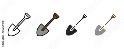 Industrial metal shovel icon vector. Construction digging tool and garden landscaping spade symbol. Vector illustration.