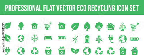 Eco friendly recycling icon set for sustainable living and environmental conservation