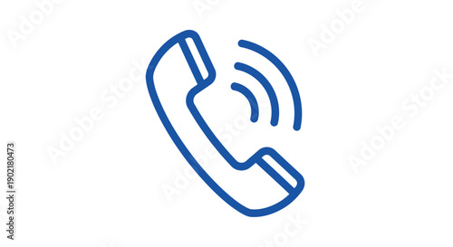 A simple blue line drawing of a telephone handset with sound waves emanating from it, indicating an incoming call or communication.