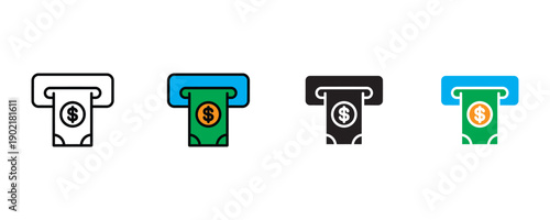 Cash ATM withdrawal icon vector. Banking finance transaction and dollar money payout symbol. Vector illustration.