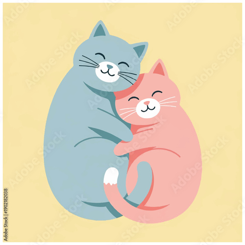 Cuddling Cats Embracing Each Other Tightly.