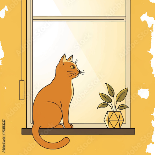 Orange Cat Sitting on Window Sill.