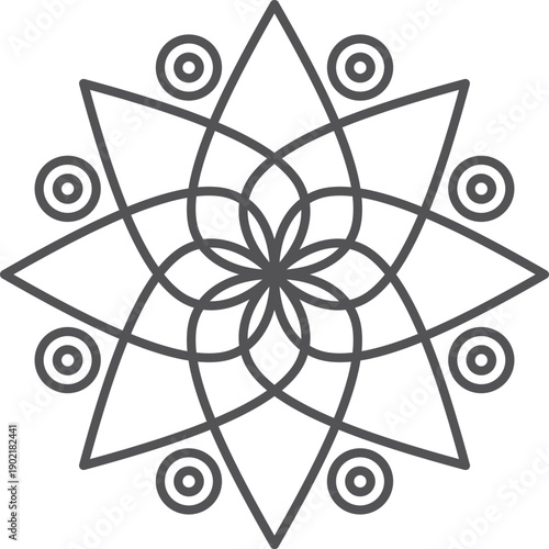 A black and white drawing of a flower with a lot of circles