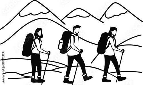 Male and Female Hikers Adventure Travel Silhouette Set