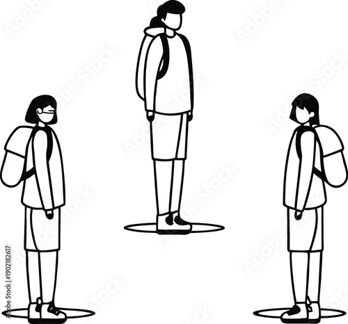 Male and Female Hiker Standing Pose Silhouette Set