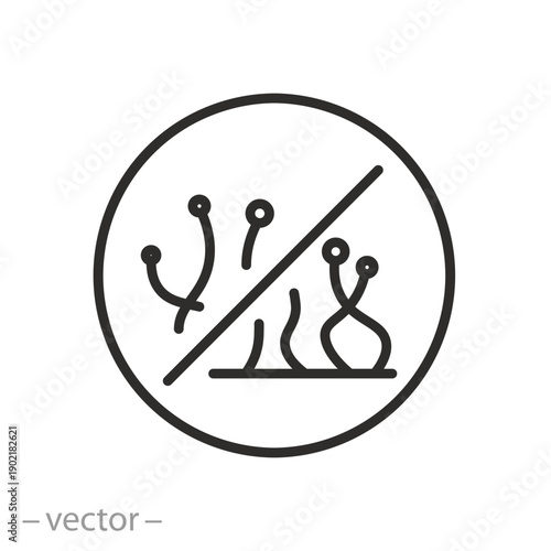 Stop sign for fungi, anti mold line icon vector, no mold fungi