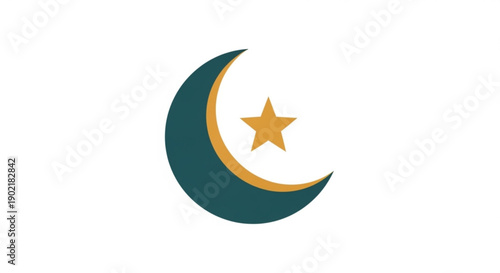 Islamic crescent moon symbol with gold star on white background ramadan and eid al fitr icon