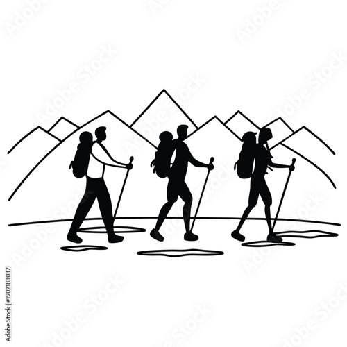 Male and Female Hikers Flat Design Silhouette Set
