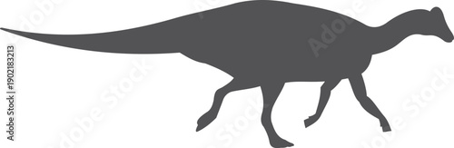 A large dinosaur is walking across a white background