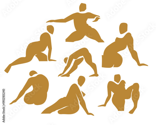 Woman contemporary abstract figures silhouette, hand drawn cut out feminine form different poses. Flat collage mid-century style, applique unique design, female shape poster, decorative art. Isolated.