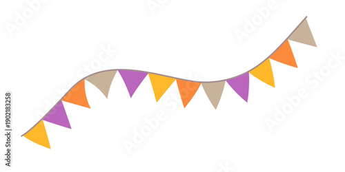 Garland colorful bunting flags on string for birthday party decoration, holiday anniversary fabric cute design, modern festive hanging decor. Isolated. Vector illustration