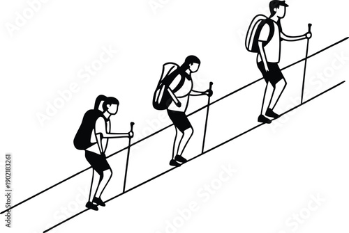 Male and Female Hikers Flat Minimal Silhouette Set