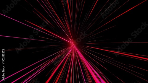 A dark background with vibrant red and pink streaks emanating from a central point of light, creating a sense of movement