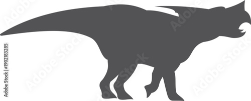 A large dinosaur is walking across a white background