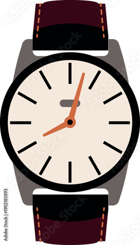 A watch with a black band and a white face