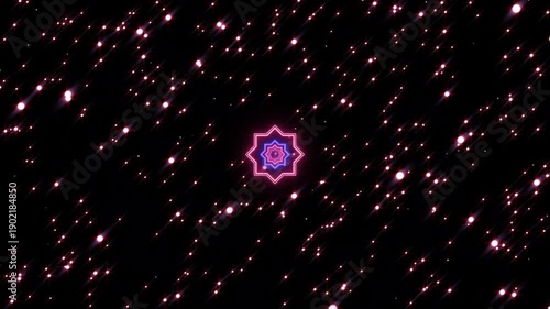 Glowing polygon and rectangle neon tunnel  on black background