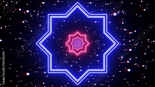 Glowing polygon and rectangle neon tunnel  on black background