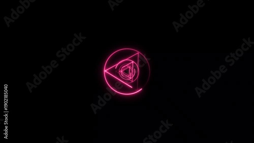 Glowing polygon and rectangle neon tunnel  on black background