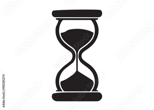 hourglass logo silhouette vector, silhouette hourglass vector illustration, sandglass silhouette logo, sand flowing inside hourglass showing time passing logo vector silhouette on white background