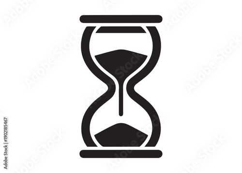 hourglass logo silhouette vector, silhouette hourglass vector illustration, sandglass silhouette logo, sand flowing inside hourglass showing time passing logo vector silhouette on white background