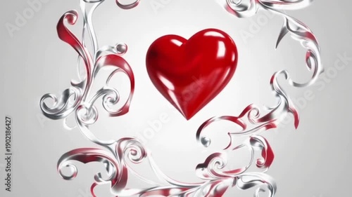 Animation of a red heart and valentines day on white background