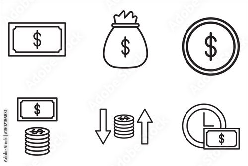 Finance and Money web icon set in line style. Money, bank, profit, financial capital, payment, Icon collection. Editable stroke. Vector illustration.