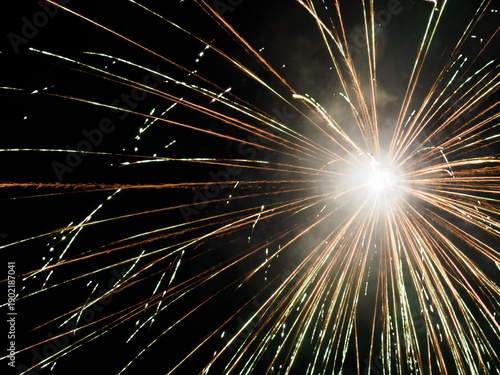 Photography Fireworks for the New Year along via Piero della Francesca in Milan, Italy