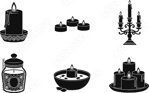 Collection of various candle types and holders for ambiance and decoration