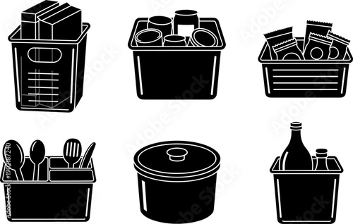 Collection of kitchen and pantry storage containers with various items inside