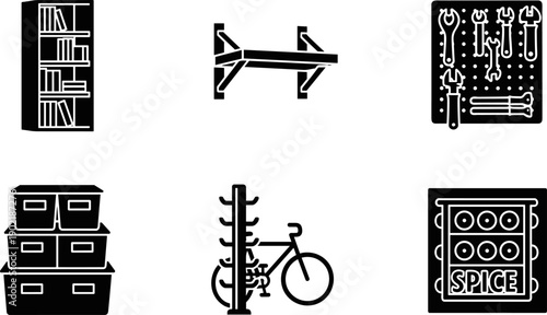 Collection of household storage and organization solutions icons