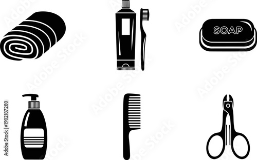 Collection of personal hygiene and grooming icons on a white background