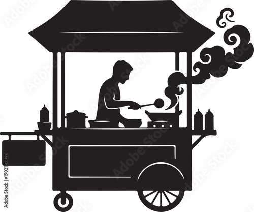 Food Stall in silhouette on white background.