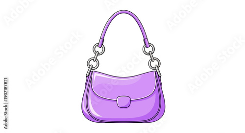A stylish purple handbag with silver chain detailing and a clasp closure.