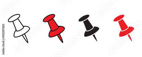 Sharp office pushpin icon vector. Stationery thumbtack and notice board map marker symbol. Vector illustration.