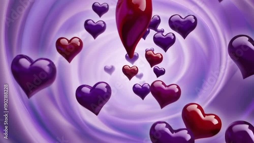 Valentines day animation with dynamic heart purple background