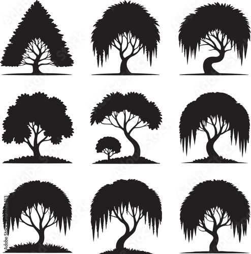 collection of tree silhouettes in various shapes and sizes