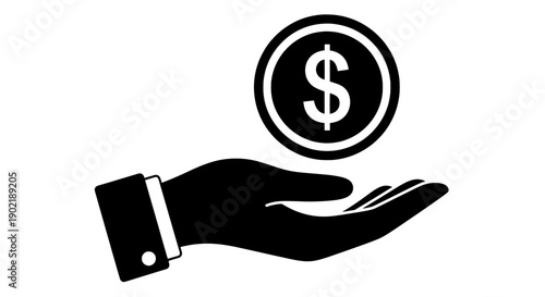 Money coin on hand, finance concept, currency, investment, payment, vector illustration