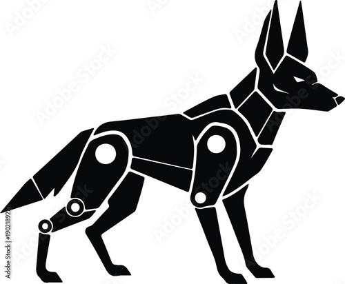 silhouette geometric robotic dog standing with bionic parts modern vector design